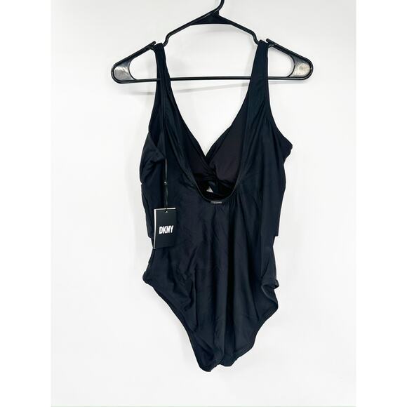DKNY Black Peek-A-Boo Twist One Piece Swimsuit Size 10 NWT - Picture 3 of 5